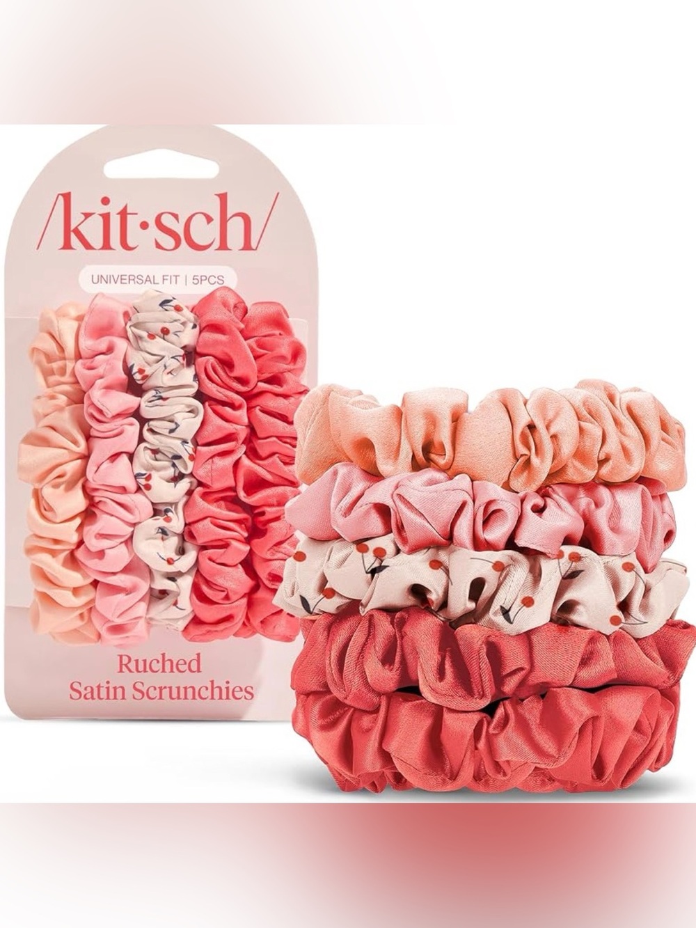 NWT Kitsch Coral, Peach & Pink Petite Satin Scrunchie Set - 5 Pack